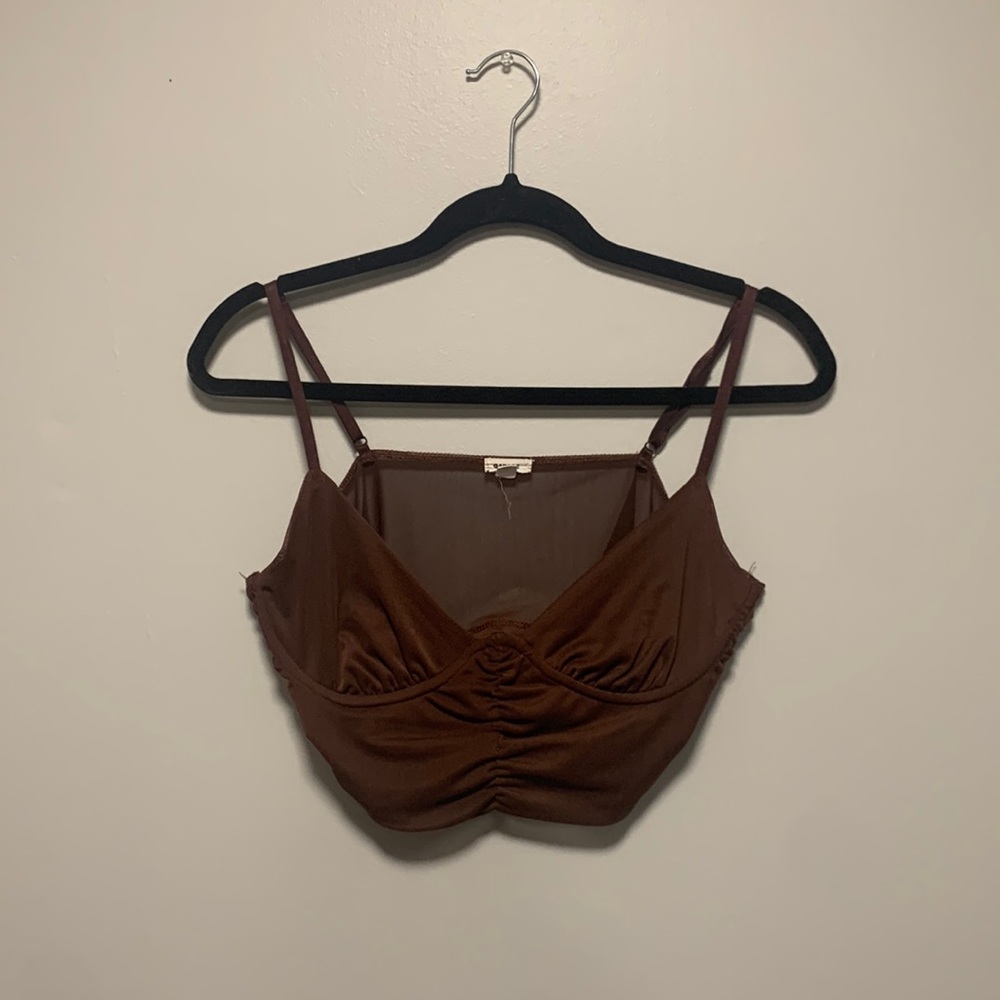 Brown mesh crop top